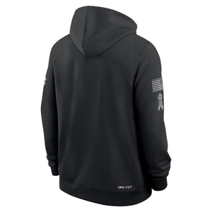 Black hoodie with a logo on the back on a white background