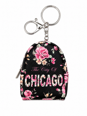 Chicago Floral Back Pack Keychains - Black