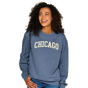 Chicago Ladies Applique Crew Neck Sweatshirt-Denim