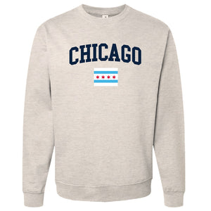 Chicago Soft As A Grape Ladies Flag Applique Crewneck-Oatmeal