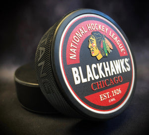 Blackhawks Block Textured Puck