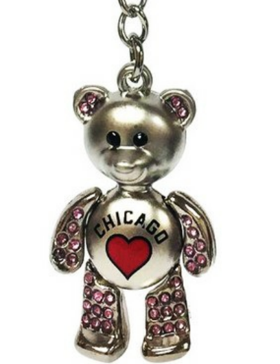 Chicago Bling Heart Bear Keychain