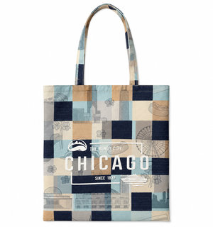 Chicago Patchwork Blue Canvas Tote