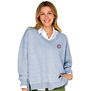 Cubs Soft As A Grape Ladies Popcorn V-Neck Bullseye Sweatshirt