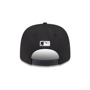 Black baseball cap with MLB logo on the back against a white background