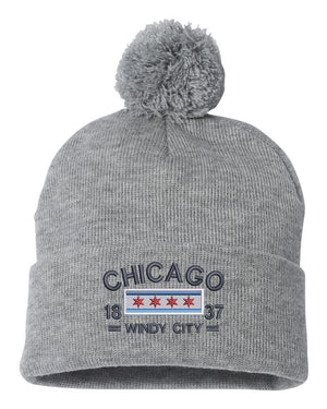 Chicago Arch Flag Pom Beanie