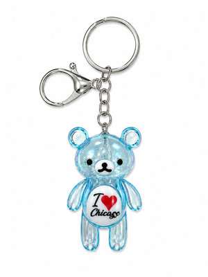 Chicago Translucent Teddy Keychain - Blue
