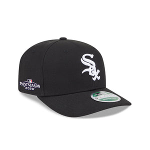 A black structured baseball cap with a white embroidered Chicago White Sox logo on the front, shown on a clean white background.