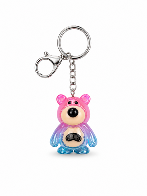 Chicago Belly Teddy Bean Keychain - Pink/Purple