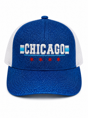 Chicago Glitter Flag Trucker Hat (D) - Royal
