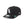 Black baseball cap with a white logo on a white background