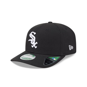 Black baseball cap with a white logo on a white background