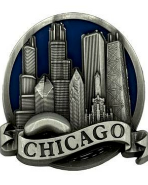 Chicago Blue Enamel Skyline Metal Magnet