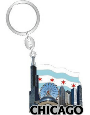 Chicago Skyline Flag Keychain