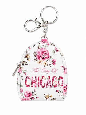 Chicago Floral Back Pack Keychains - White