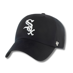 A black baseball cap featuring a white embroidered Chicago White Sox logo on the front and a white '47' brand logo on the side, set against a plain white background.