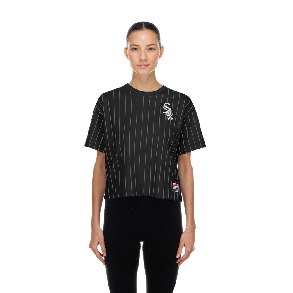 White Sox New Era Ladies Throw Back Pinstripe Crop T-shirt
