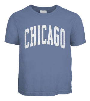 Chicago Youth Garment Wash Tall Letters Faded Blue T-Shirt