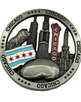 Chicago Circle Skyline Metal Magnet