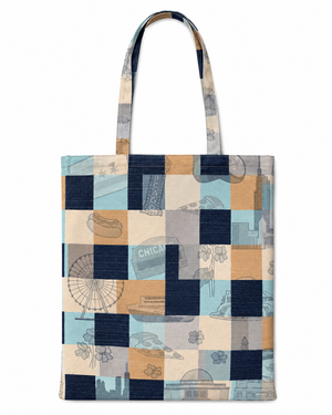 Chicago Patchwork Blue Canvas Tote