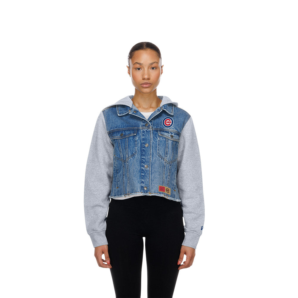 Cubs New Era Ladies Denim Hooded Snap Jacket