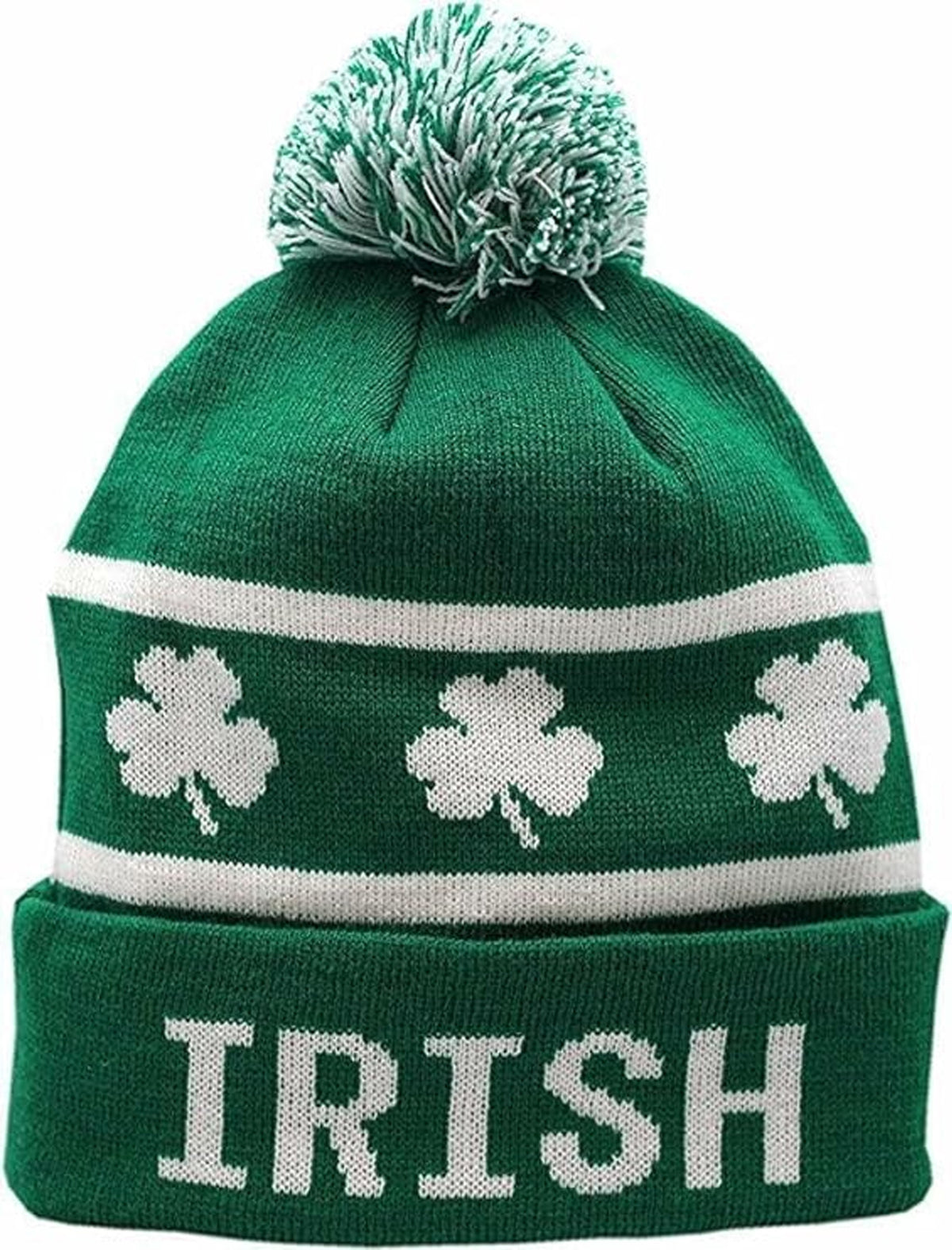 Irish Cuffed Pom Knit- Kelly Green