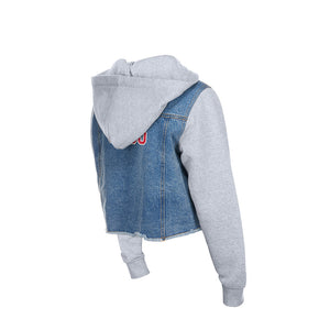 Cubs New Era Ladies Denim Hooded Snap Jacket