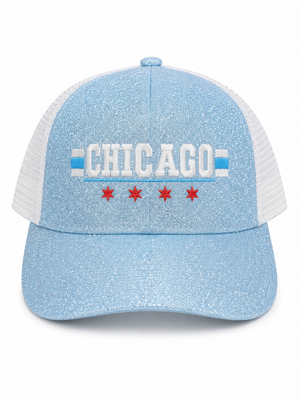 Chicago Glitter Flag Trucker Hat (D) - Columbia Blue