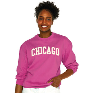 Chicago Ladies Applique Crew Neck Sweatshirt-Raseberry Rose